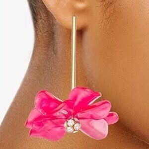 NINE WEST Romantic Floral Gold Pink Clear Crystal Fireball Drop Earrings**NEW!